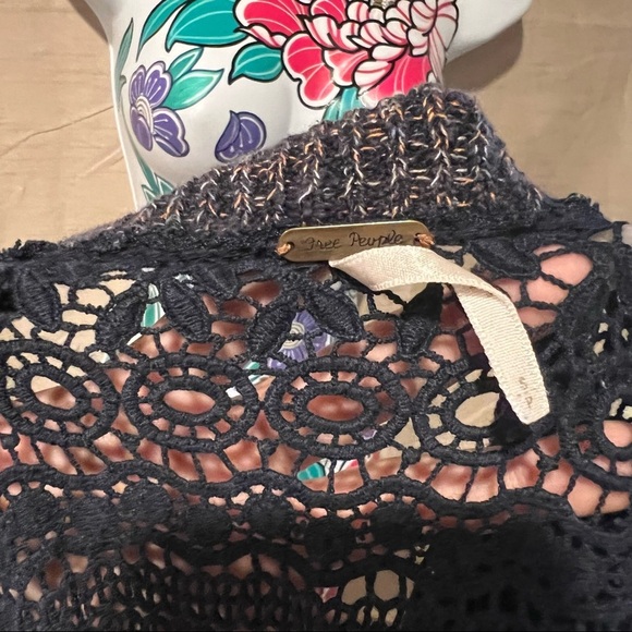 Free People Navy Knit Sweater Lace Back - Picture 5 of 6